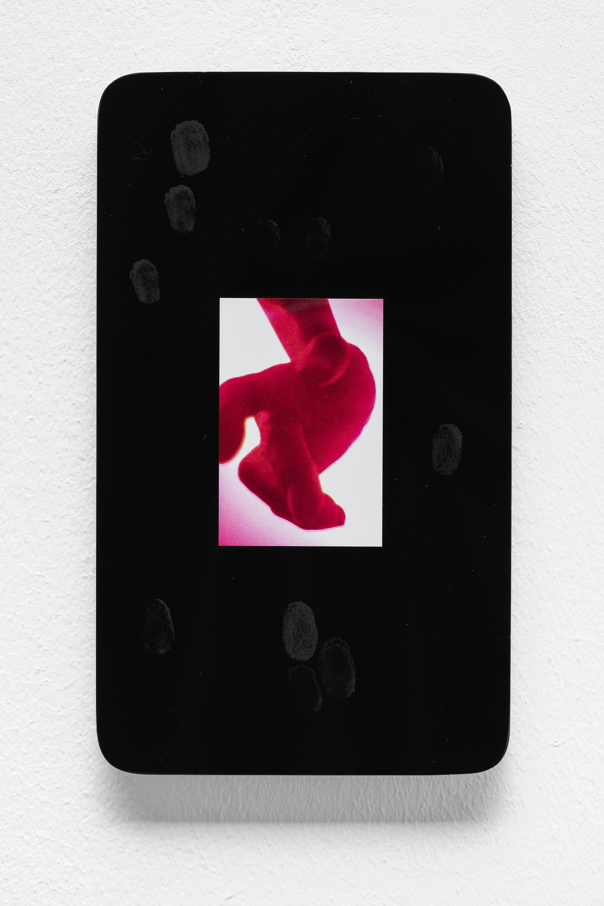 Jenna Bliss, Friendship #7plexiglass, UV print of iSight webcam photo, acrylic paint12.7 × 21.6 × 0.95 cm