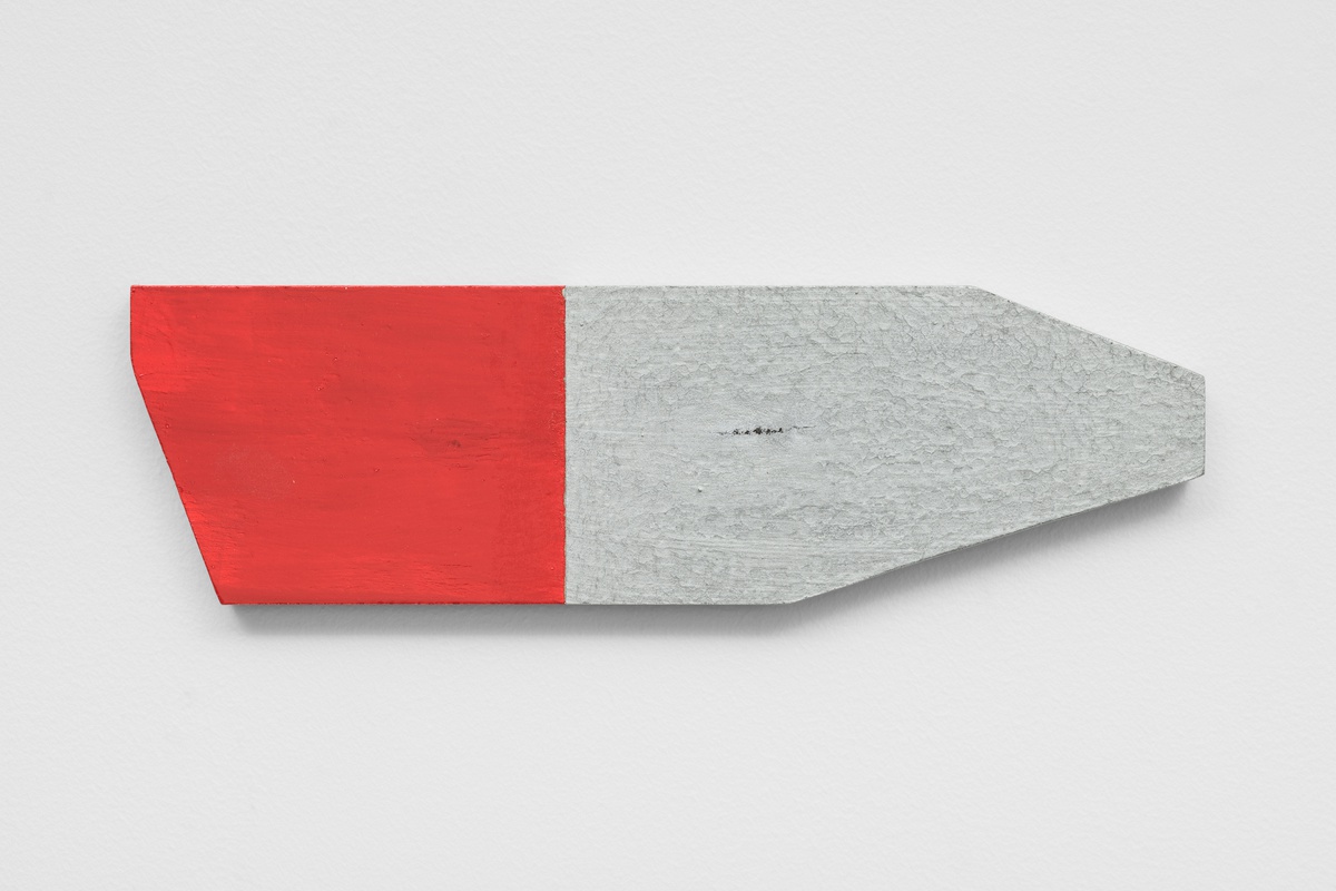 Terry Atkinson, Red/Silver Enola Gay Axe Head Mute 2, 1991metal paint on board10,4 x 34 cm
