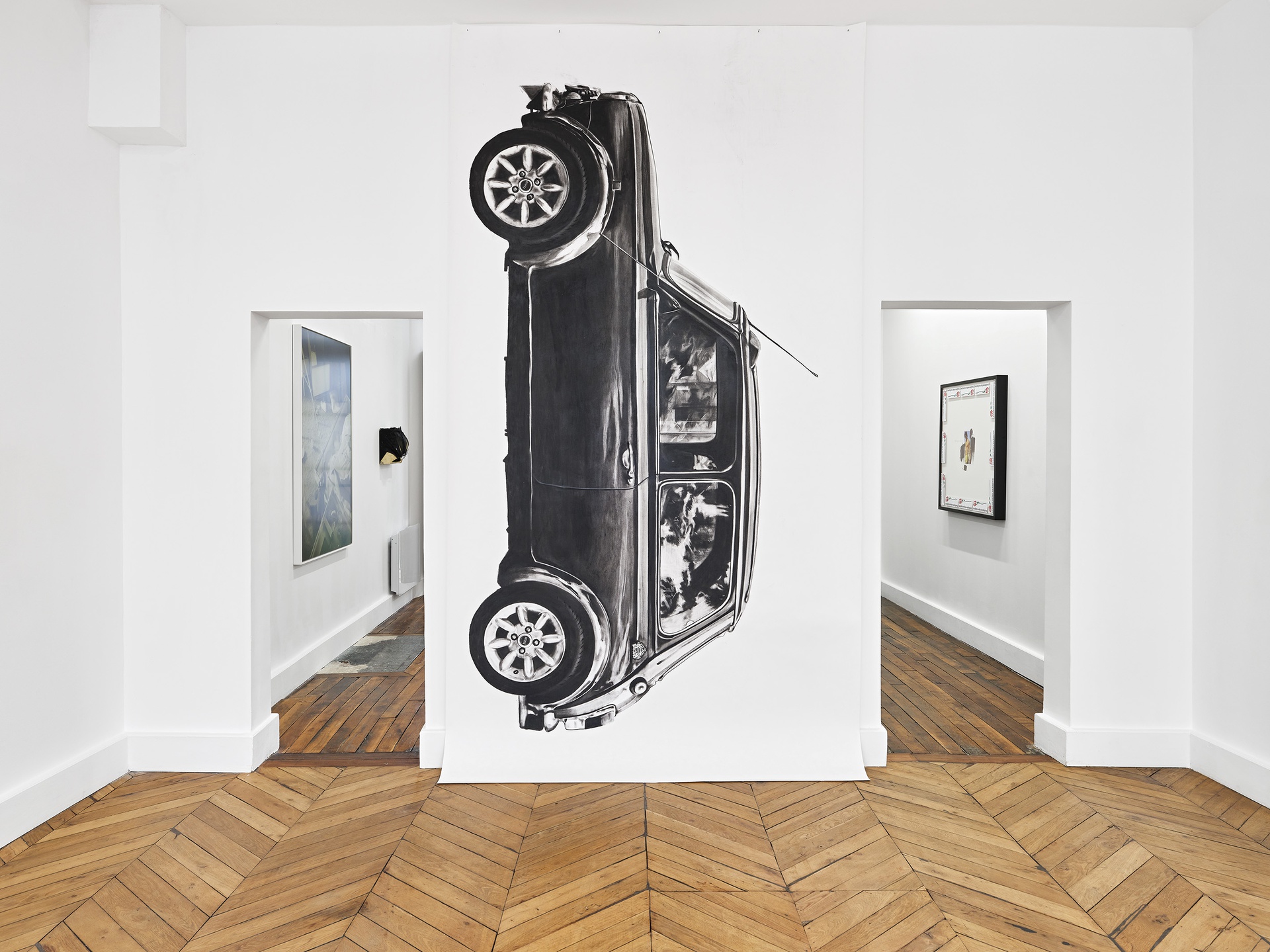 Angharad Williams, Mini Cooper 1.3i, 2022charcoal on paper305 x 134 cmInstallation View Unto Dust, 2023 at Fitzpatrick Gallery, Paris