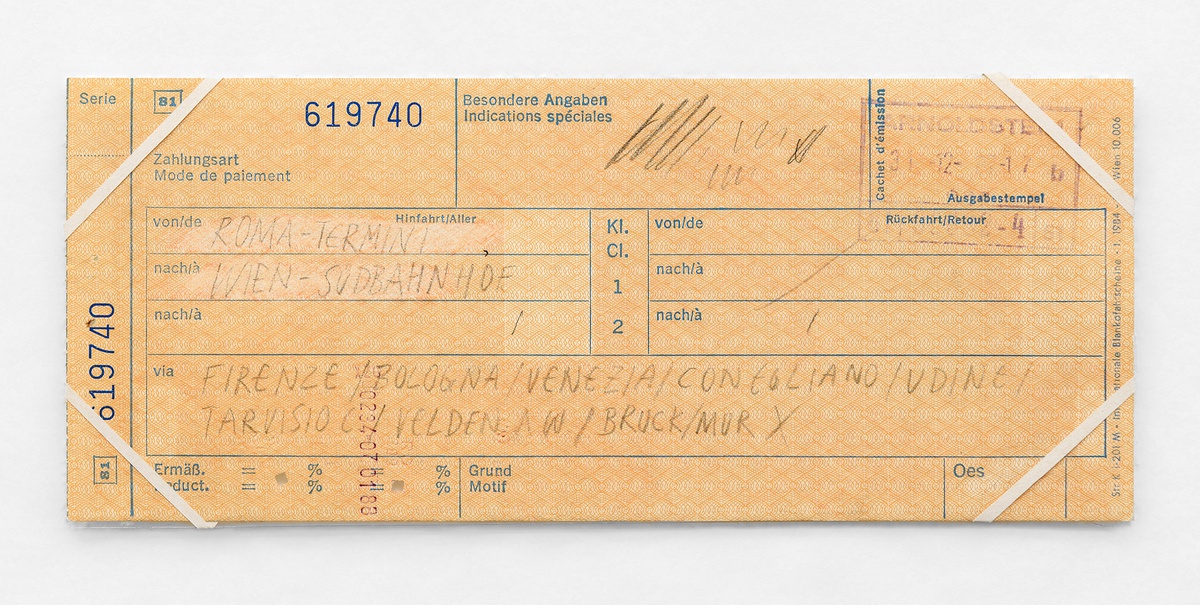 Ariane MüllerIllegal Travel Documents (Roma – Wien), 1990 - 1993pencil and eraser on print document8,3 x 20 cm