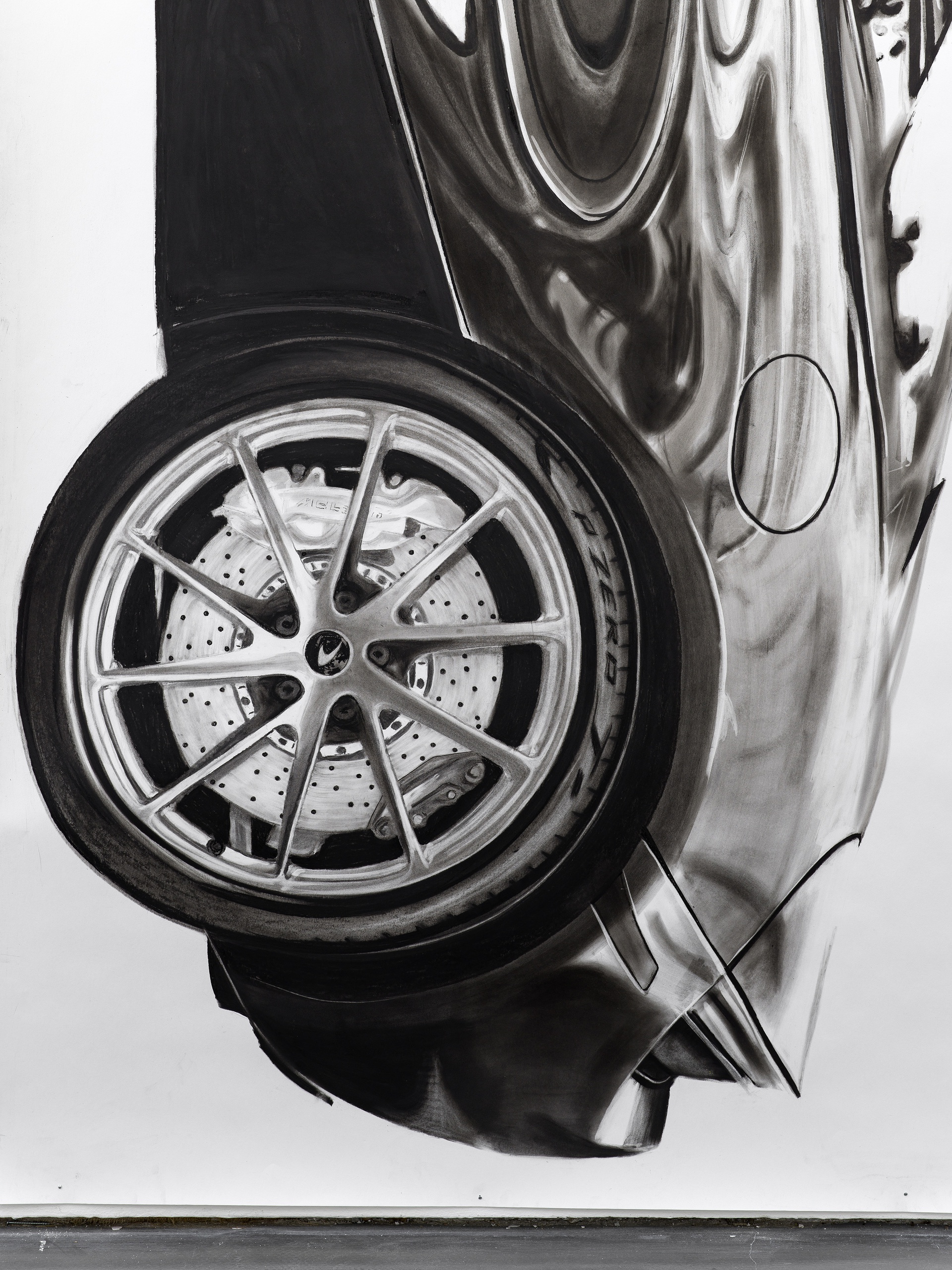 Angharad Williams, Mclaren 720s (Beauty of the beast) (detail), 2022charcoal on paper