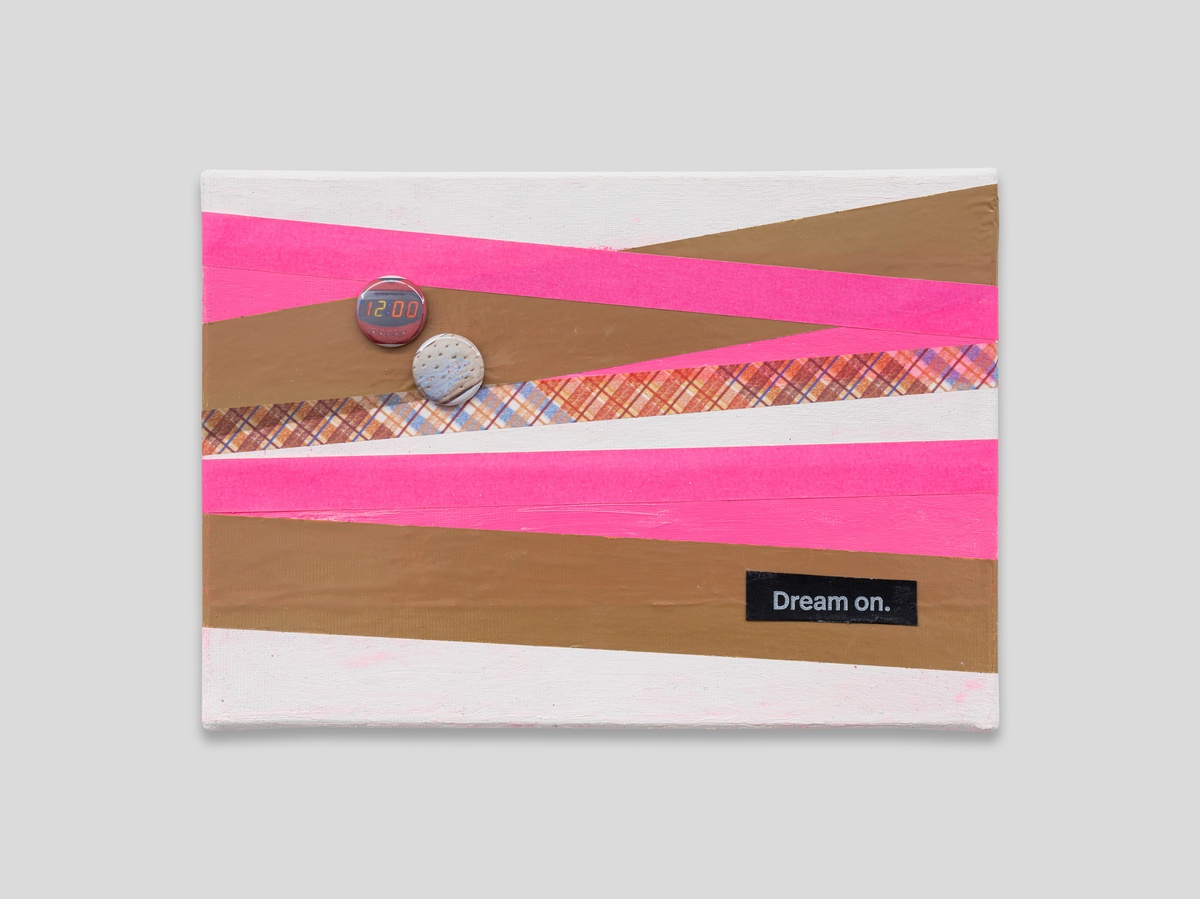 Maggie LeeDream on Pop Tart, 2026Oil, tape, cutout, custom pins19 x 27 cm