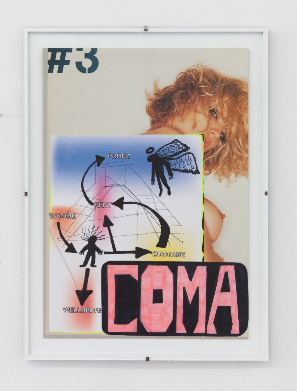Richard Sides, COMA, 2019card, found printed material, inkjet print, marker, ink, paper, adhesive25 x 34 cm (framed)