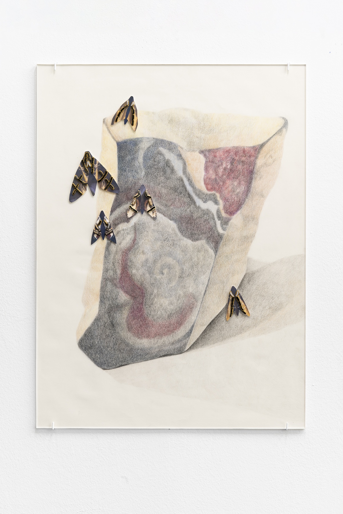Susan Conte, Gate Icolored pencil, paper, glass, iPhone photos, clay resin, epoxy, plexiglass45,7 × 61 cm