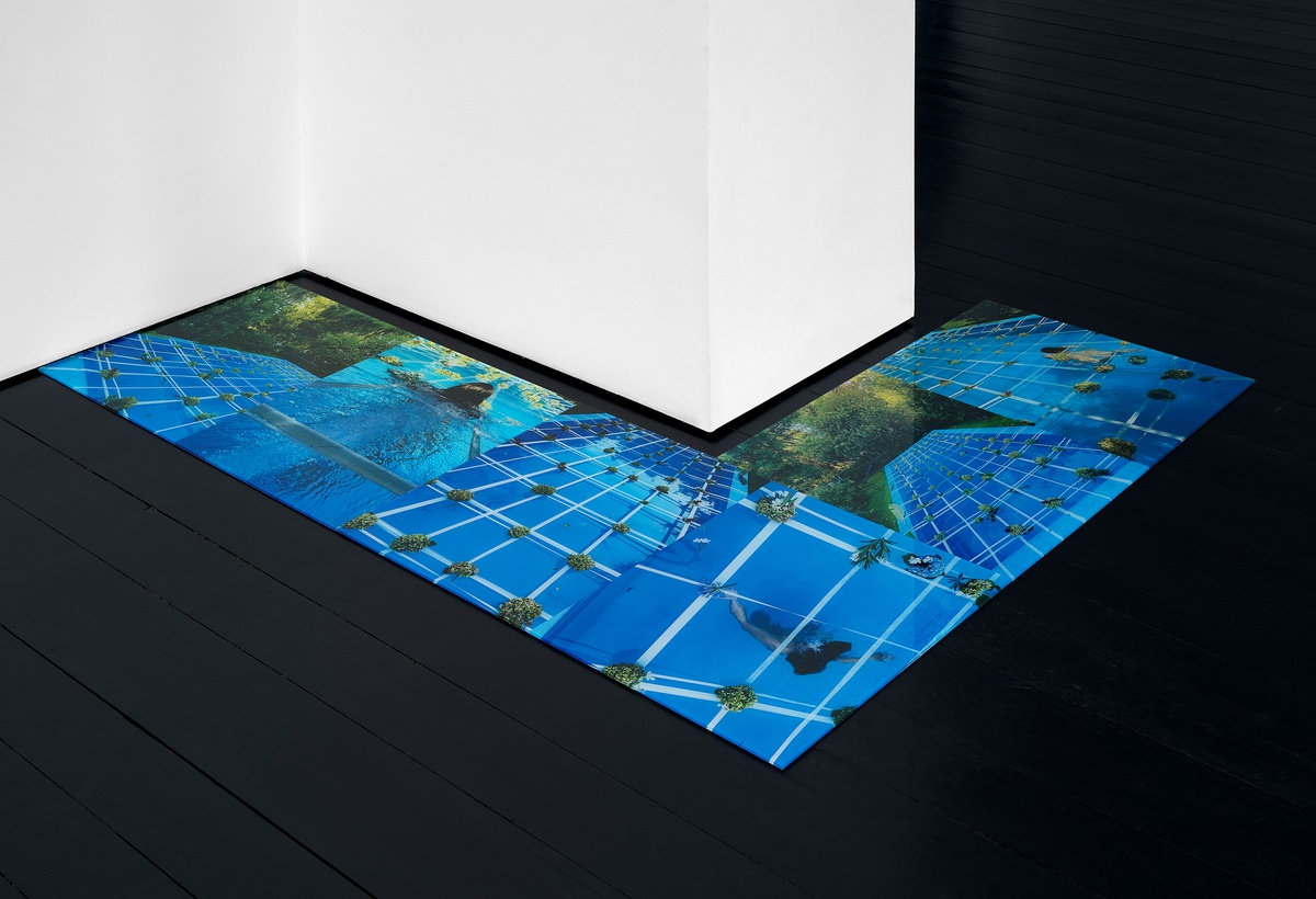 Victoria Colmegna, Decorated Pool, 2021acrylic glass, UV print, plastic foil 3 panels of 58,5 x 90 cm