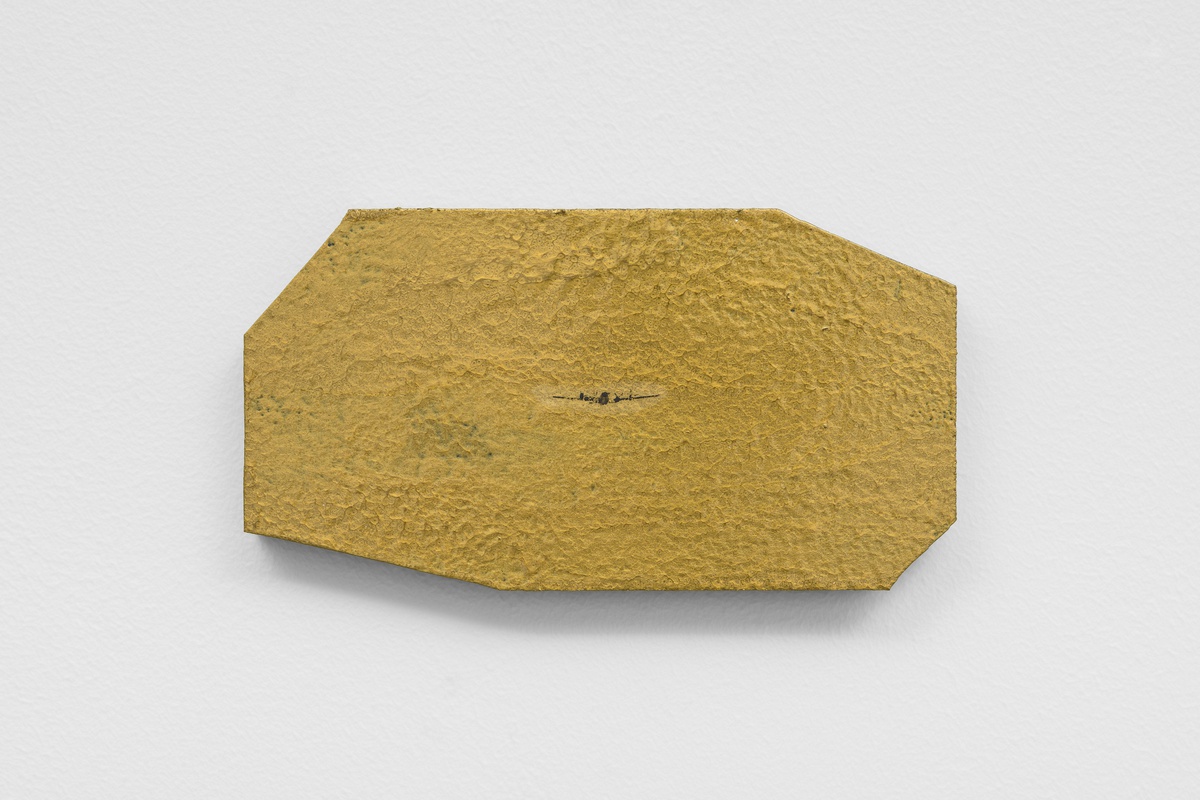 Terry Atkinson, Hammerite Gold Enola Gay Mute 1, 1988metal paint on board10 x 19 cm