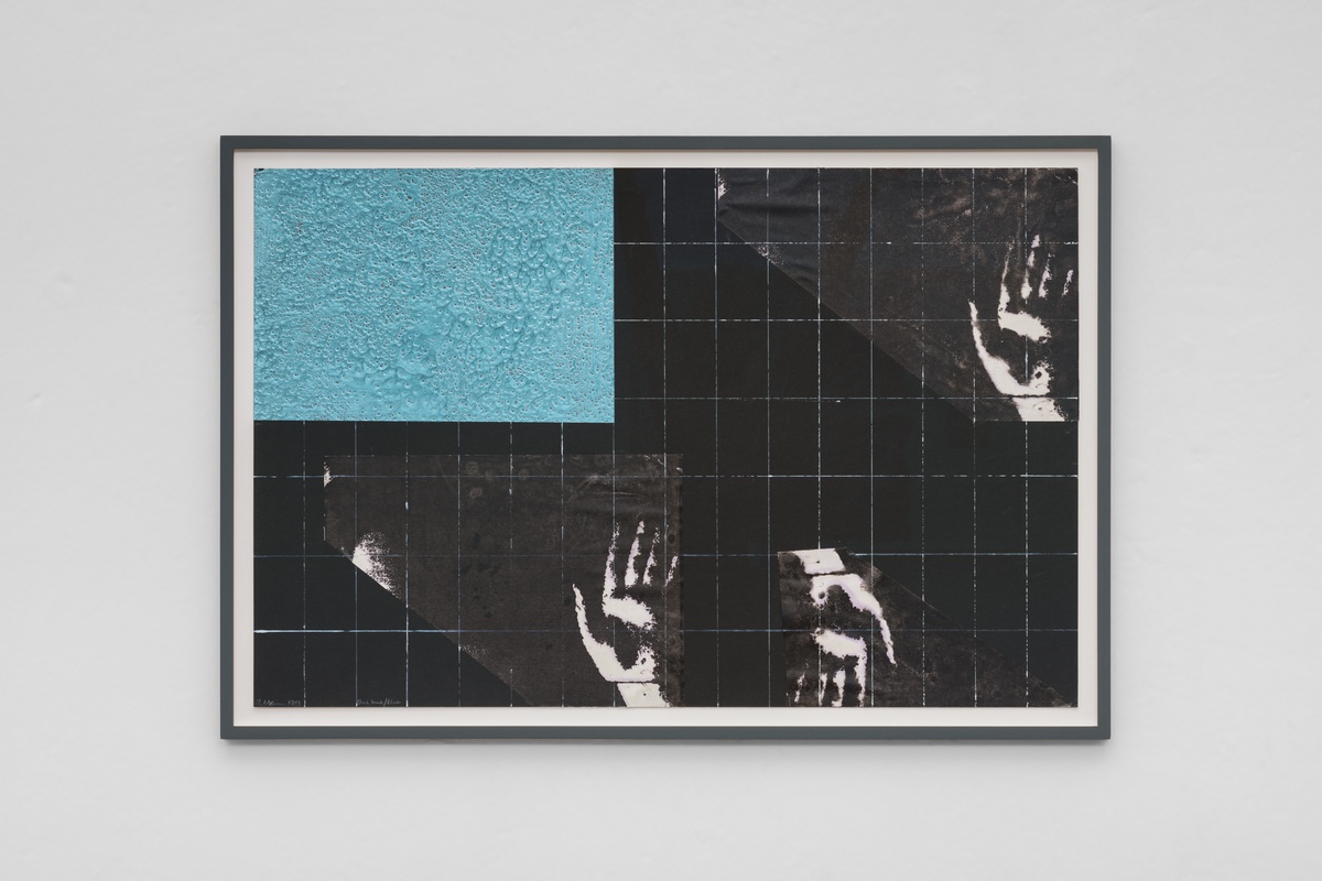 Terry Atkinson, Black Hand/Blue, 1990acrylic, transfer print and metal paint on card53,1 x 81,2 cm